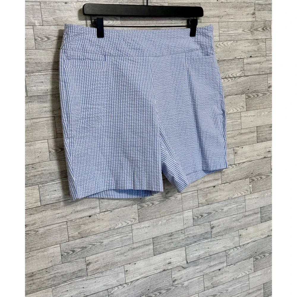 Kim Rogers Womens Blue White‎ Seersucker Striped Side Zip Shorts Size 12 Preppy